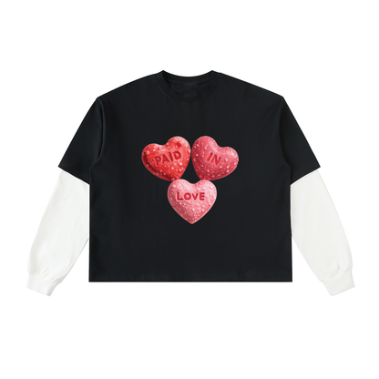 Layered Contrast Sleeve Cotton T-Shirt