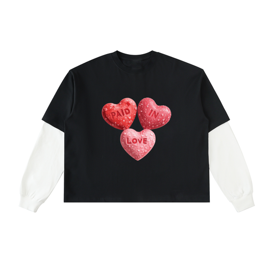 Layered Contrast Sleeve Cotton T-Shirt